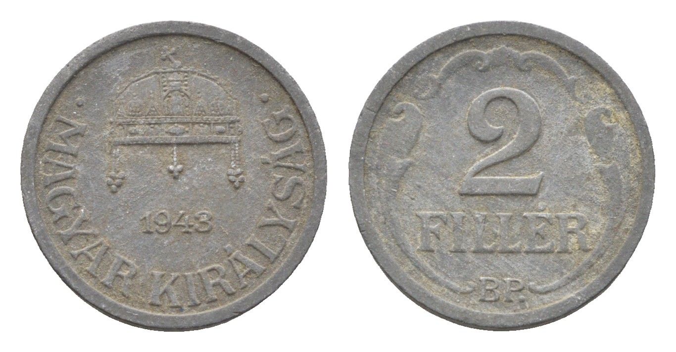 Венгрия 2 филлера 1943 BP KM 519 цинк 4665-541