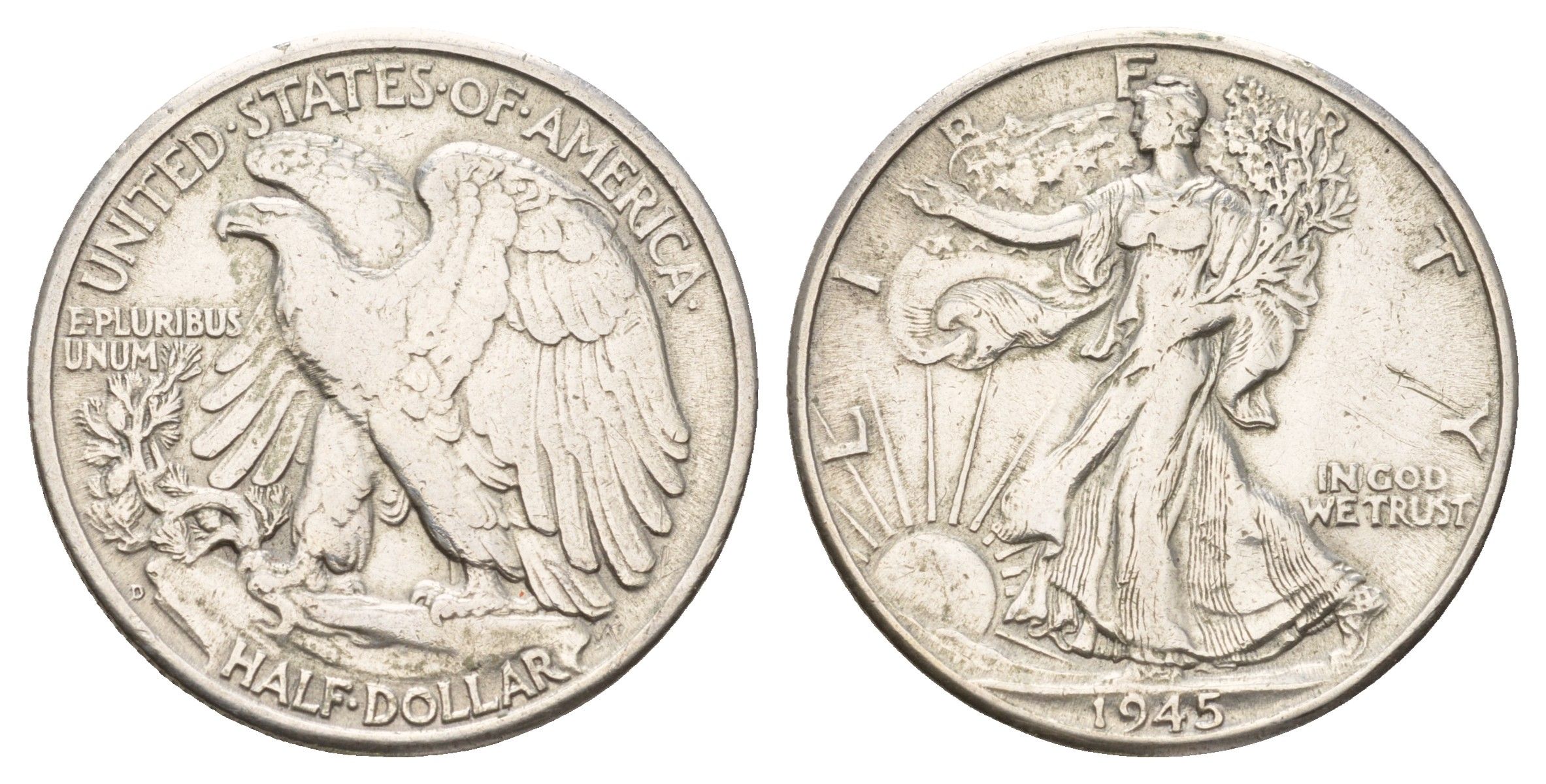 США 1/2 доллара (50 центов) 1945 D KM 142 серебро 3711-234