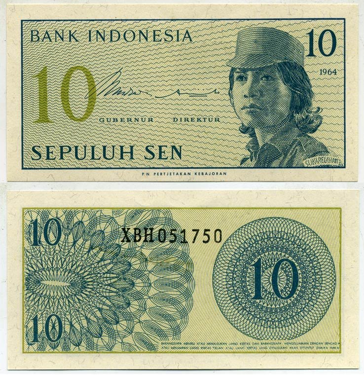 Индонезия 10 сенов 1964 девушка волонтер Pick 92 a бумага UNC (пресс) 7146-52-1-2
