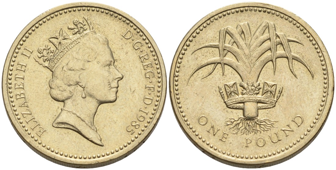 Великобритания 1 фунт 1985 Елизавета II (1952-2022) KM 941, Spink 4331 никель латунь 88-131