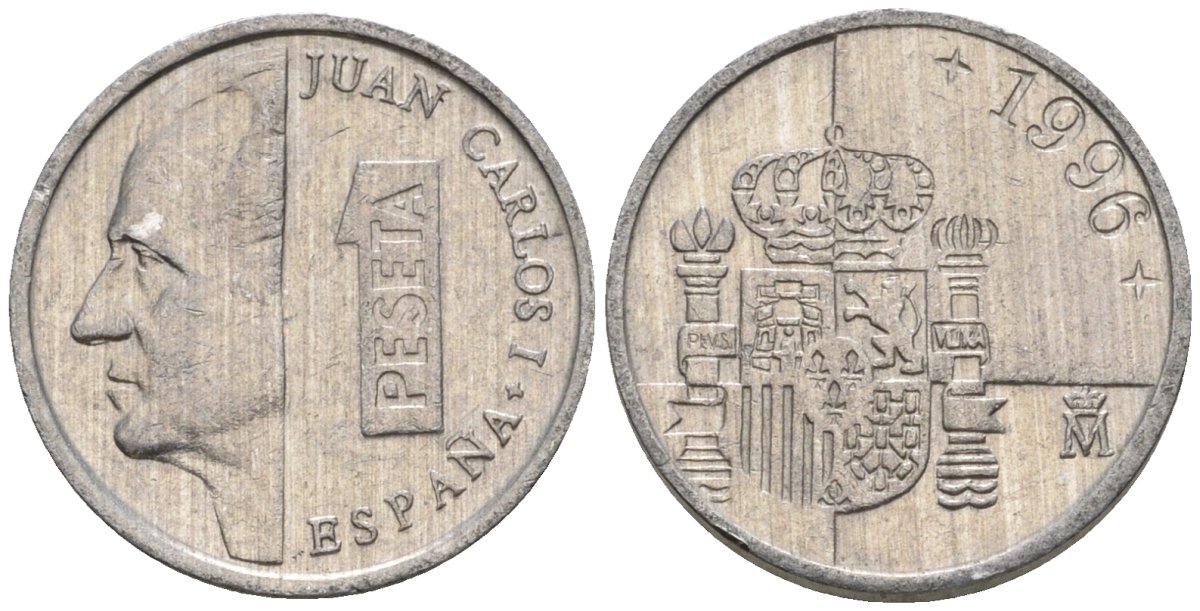 Испания 1 песета 1996 M, Хуан Карлос I (1975-2014) KM 832 алюминий 4602-1166