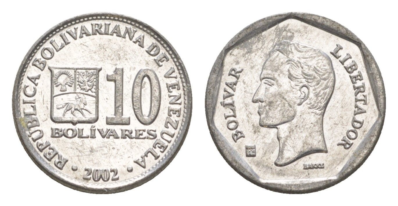 Венесуэла 10 боливаров 2002 Симон Боливар Y 80a цинк алюминий 4580-946