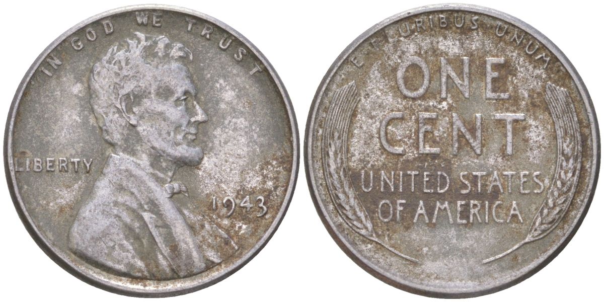 США 1 цент 1943 Авраам Линкольн KM 132a сталь плакированная цинком 4613-816