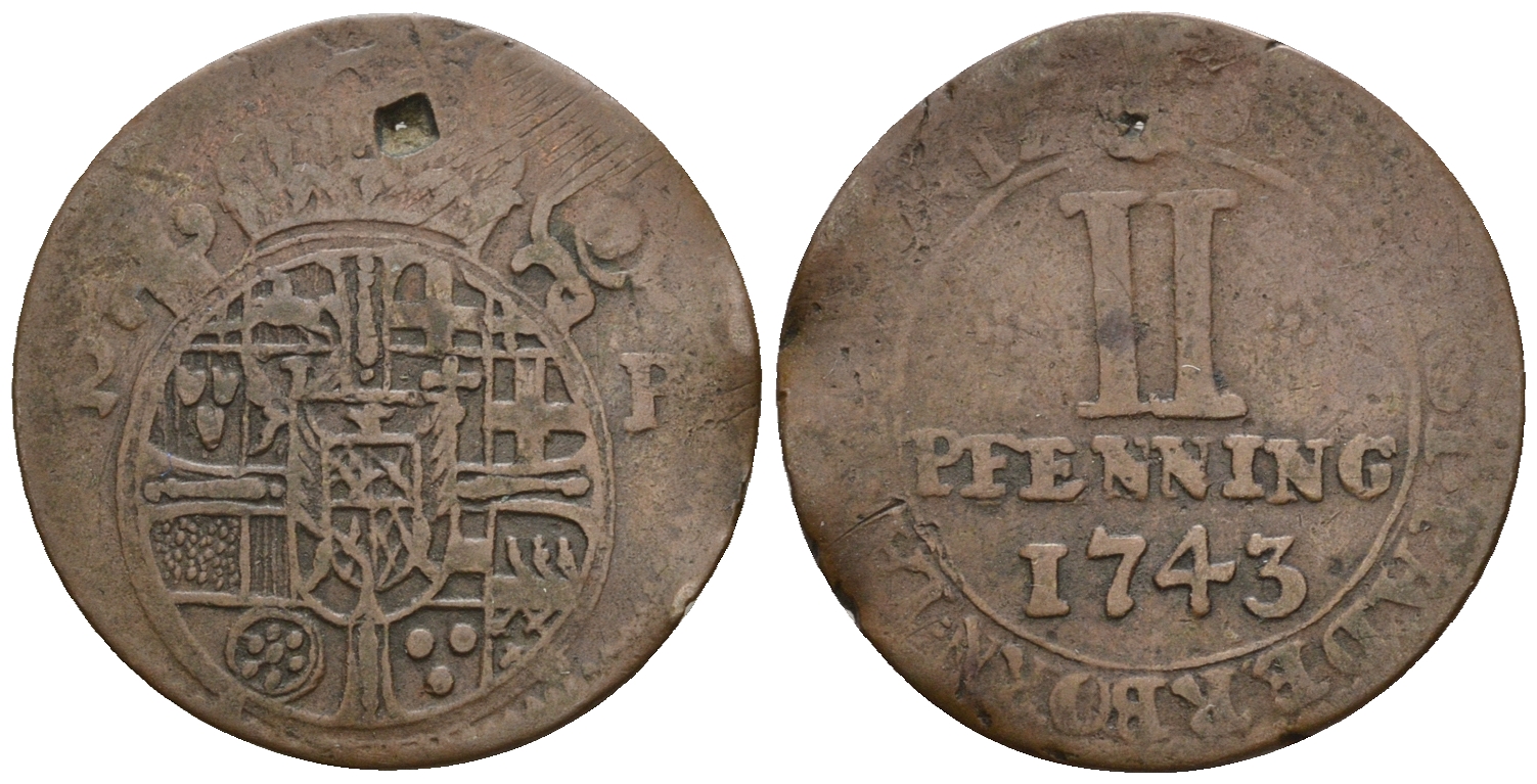 Падерборн 2 пфеннига 1743 Weingertner 669 a/b медь 220-754