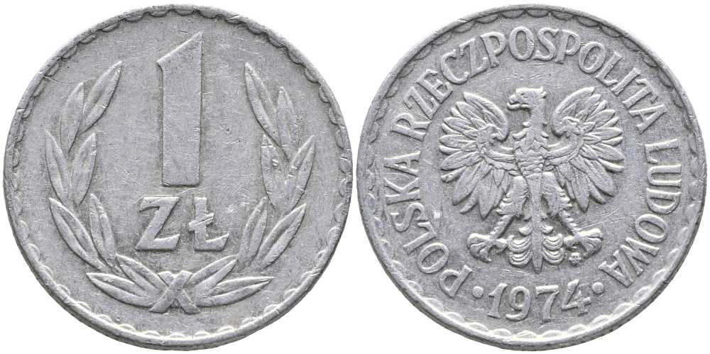 ПОЛЬША 1 ЗЛОТЫЙ 1974 MW KM 49.1 алюминий 110-826