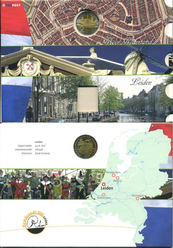 НИДЕРЛАНДЫ ЖЕТОН В БУКЛЕТЕ 2006 СЕРИЯ ГОЛЛАНДСКИЕ ГОРОДА, ПРОВИНЦИЯ ЮЖНАЯ ГОЛЛАНДИЯ, 400 ЛЕТ РЕМБРАНТУ, 2 РЕМБРАНТА биметалл UNC 06-081-43