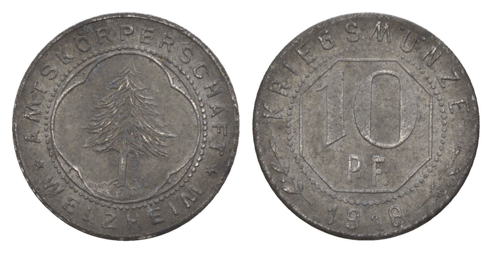 Вельцхайм 10 пфеннигов 1918 Funck 593.2, Men05 26523.2, Men18 33344.2 железо 4448-935