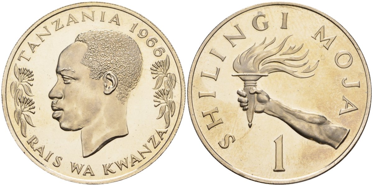 Танзания 1 шиллинг 1966 KM 4 медно-никель PROOF 11-080-33