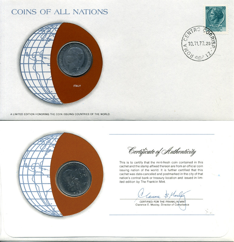 Италия 100 лир 1979 R, FAO, корова с теленком, конверт с маркой первого дня гашения, Coins of Nations KM 106 сталь UNC 4294-19-2