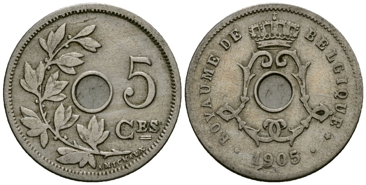 Бельгия 5 сантимов 1905 Belgique KM 54 медно-никель 4173-367
