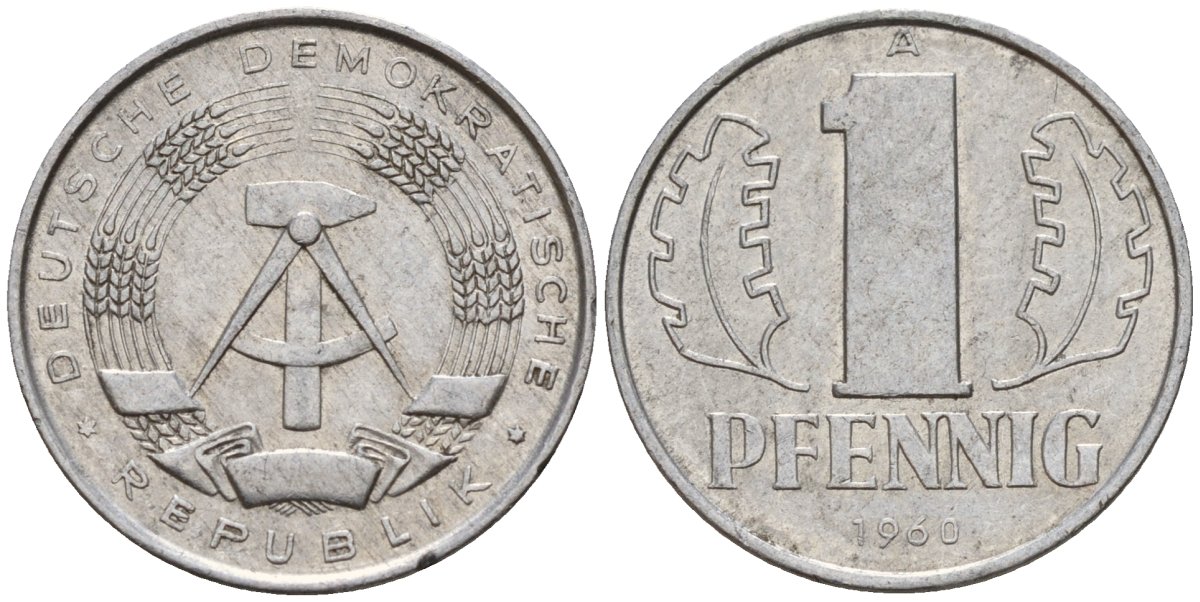 ГДР 1 пфенниг 1960 A KM 8.1 алюминий 4189-469