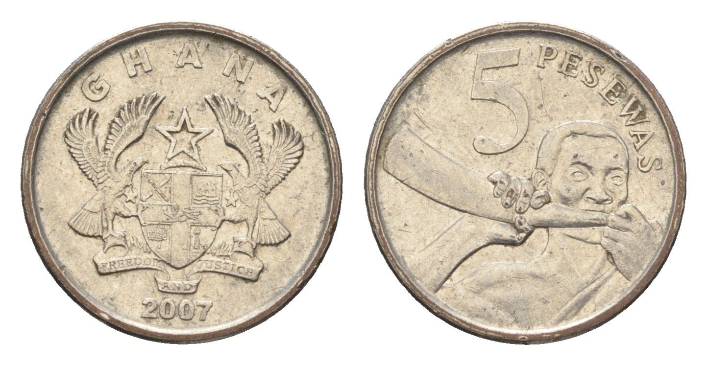 Гана 5 песев 2007 KM 38 сталь плакированная никелем aUNC 4668-618