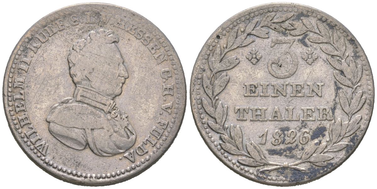 Гессен-Кассель 1/3 талера 1826 KM 578, AKS 21 серебро 4616-826