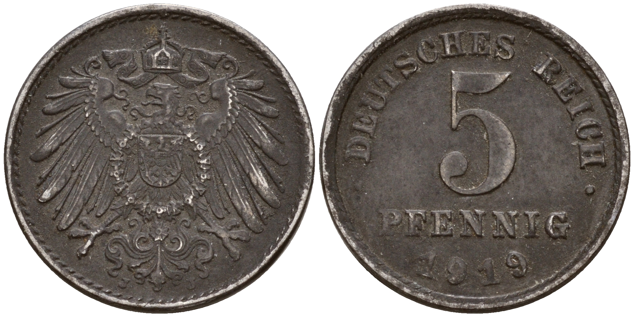 Германия 5 пфеннигов 1919 J J.297  KM 19 железо    4598-1154