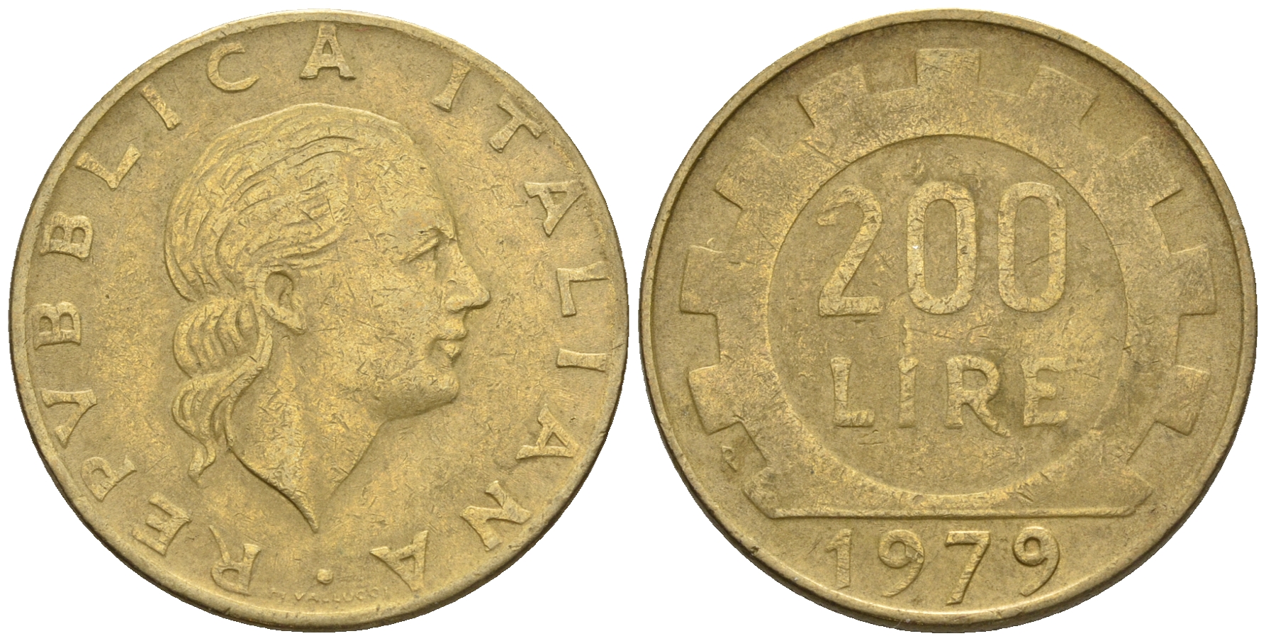 Италия 200 лир 1979 R, шестерня KM 105 алюминиевая бронза 85-524