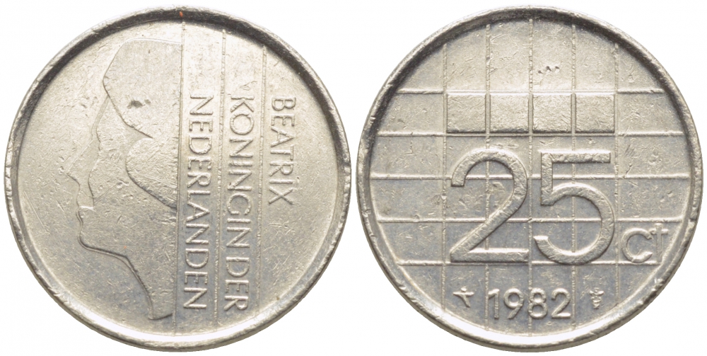 Нидерланды 25 центов 1982 Беатрикс (1980-2013) KM 204 никель 112-316