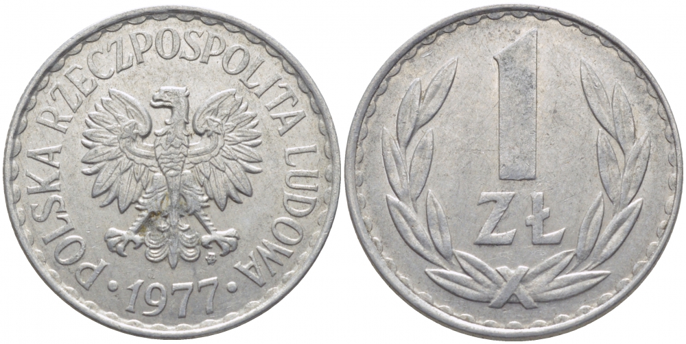 ПОЛЬША 1 ЗЛОТЫЙ 1977 MW KM 49.1 алюминий 4448-257