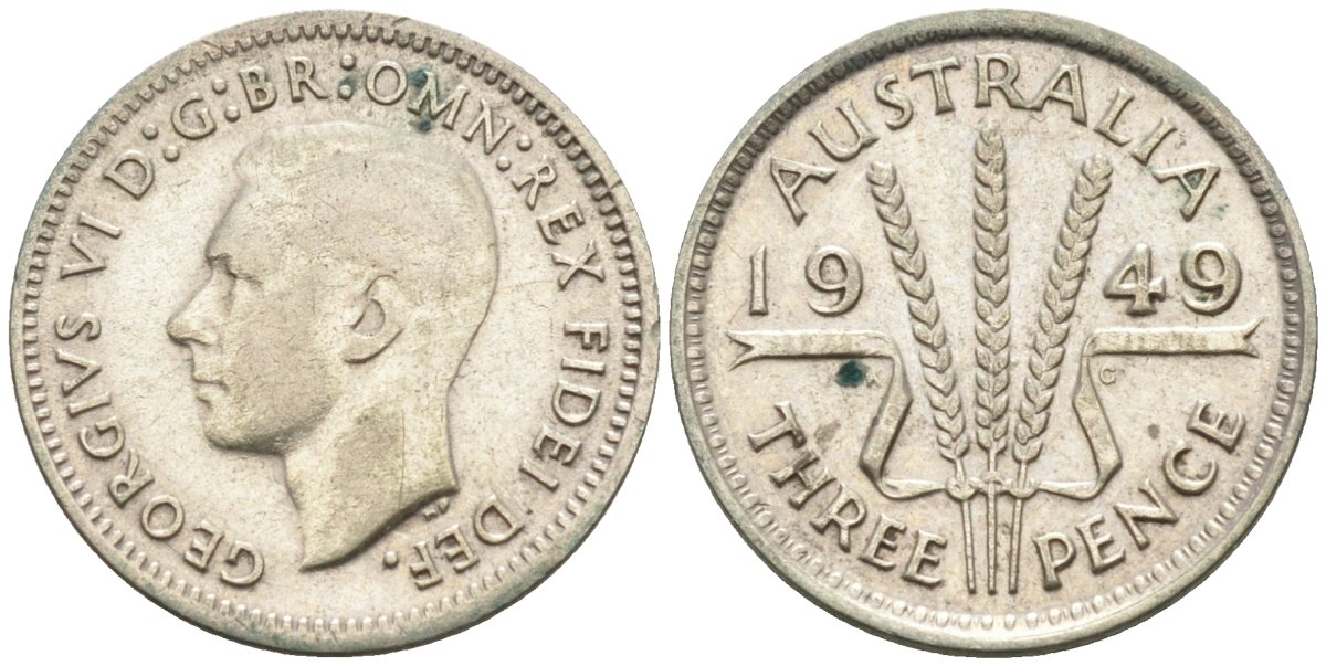 Австралия 3 пенса 1949 KG, Георг VI (1937-1952) KM 44 серебро 4585-261
