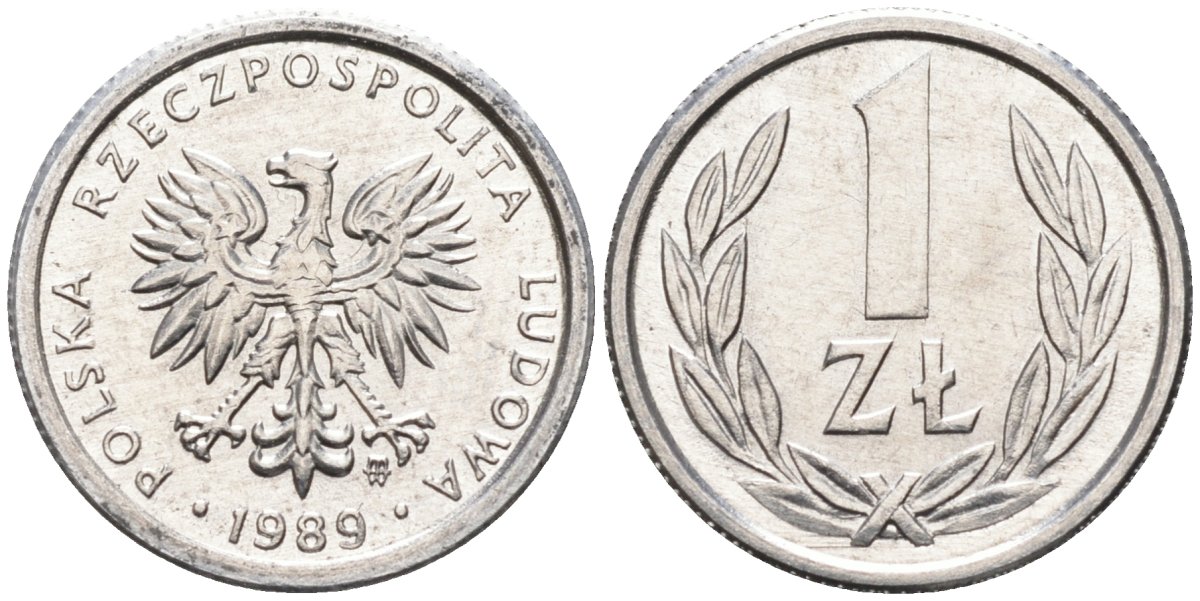 Польша 1 злотый 1989 MW KM 49.3, Parchimowicz 215a алюминий 4580-721