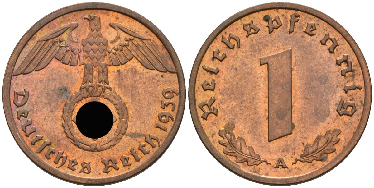 Германия 1 рейхспфенниг 1939 A KM 89, J 361 бронза aUNC 1525-641