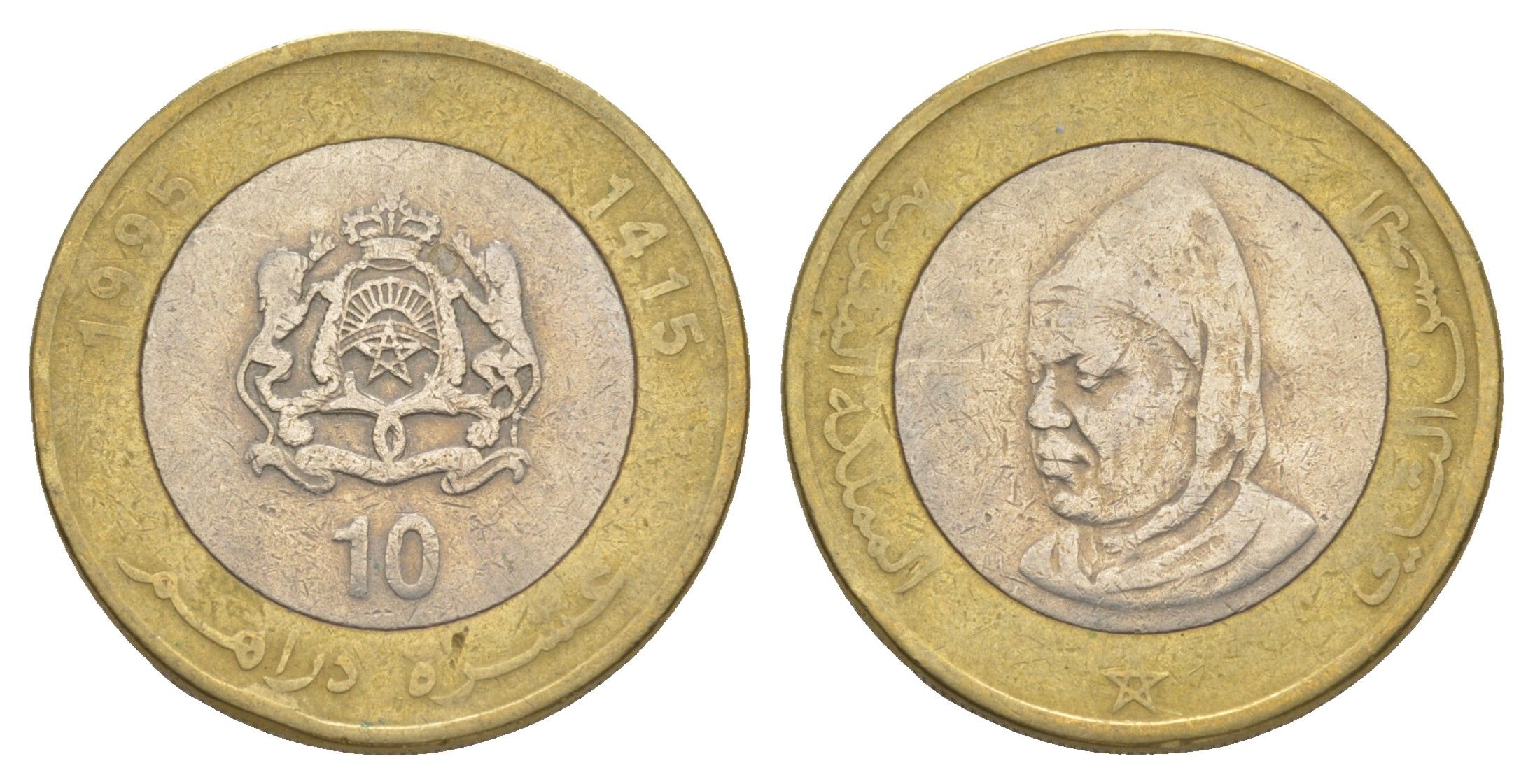 Марокко 10 дирхам 1995 AH 1416, Хасан II (1961-1999) Y 92 биметалл 4638-244