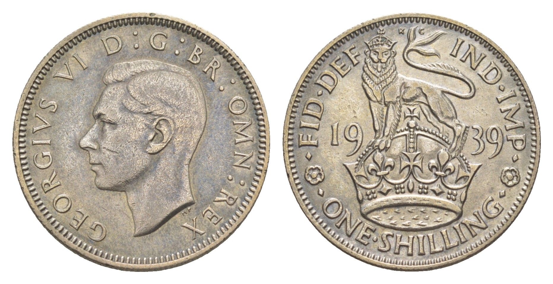 Великобритания 1 шиллинг 1939 Георг VI (1936-1952), Английский герб KM 853, Spink 4082 серебро 34-343