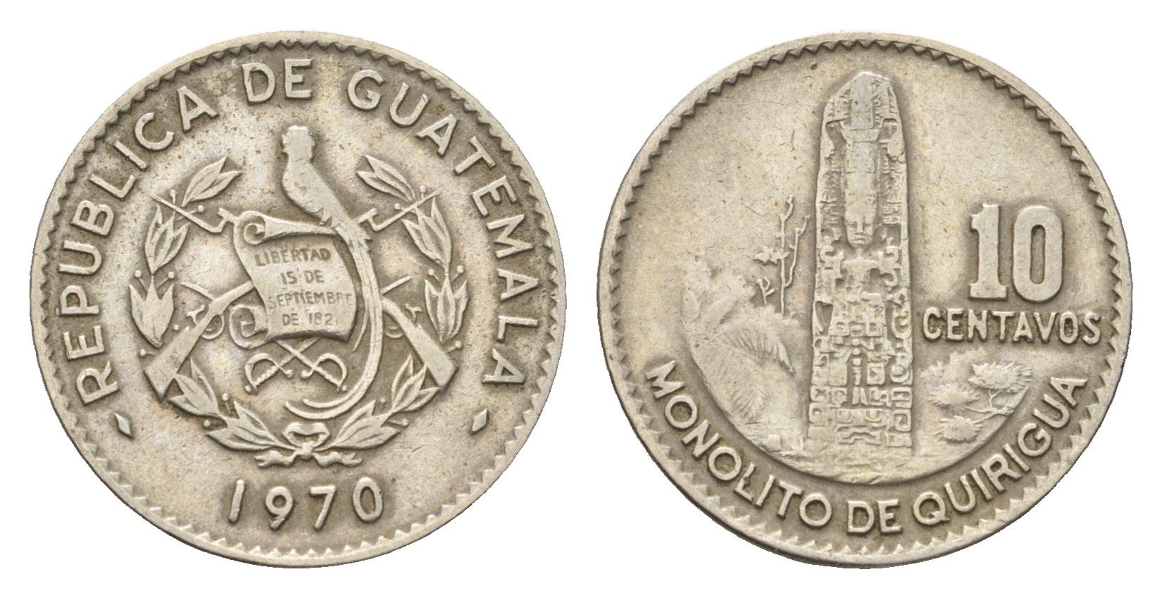 Гватемала 10 сентаво 1970 KM 267 медно-никель 4669-1153