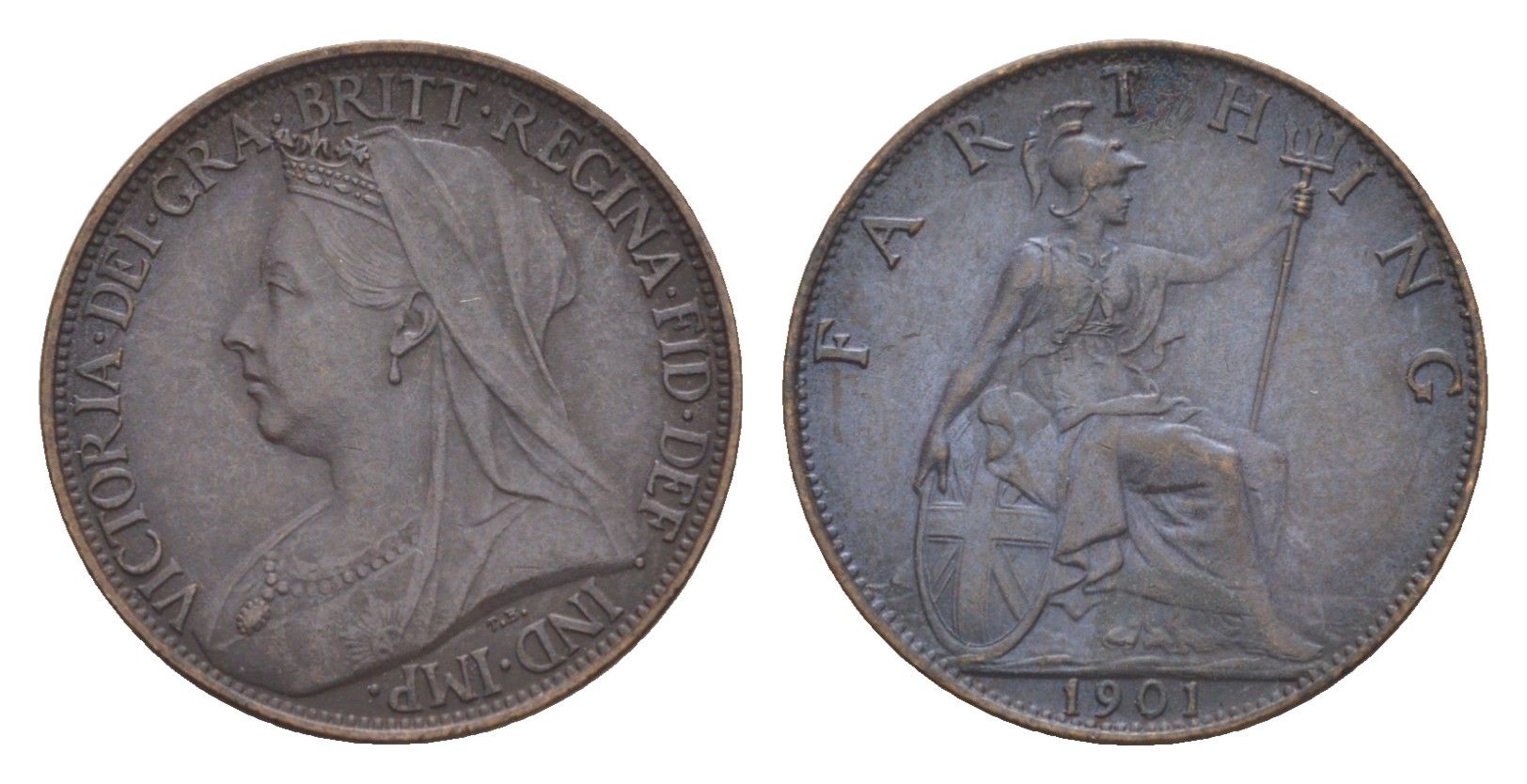 Великобритания 1 фартинг 1901 Виктория (1837-1901) KM 788.2, Spink 3963 бронза 4630-169