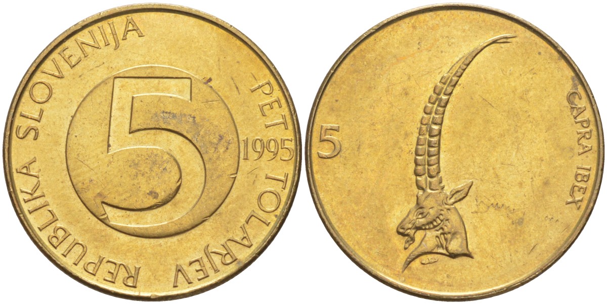 Словения 5 толаров 1995 KM 6 латунь 4529-753