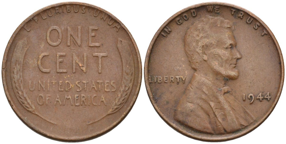 США 1 цент 1944 Линкольн KM А132 медь цинк 4115-768