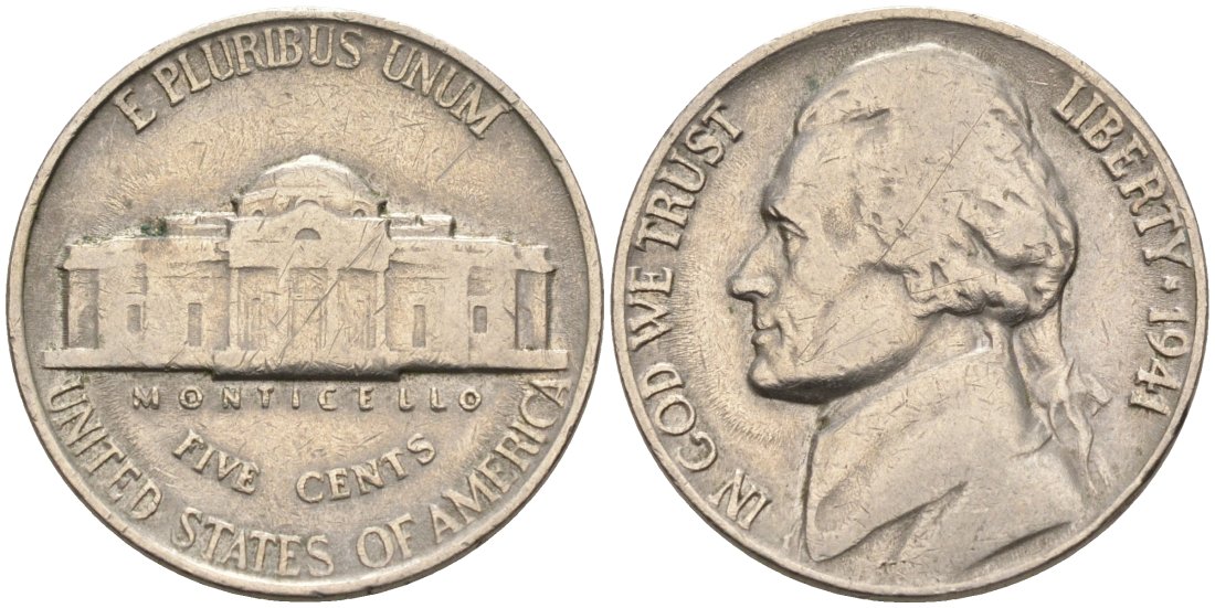 США 5 центов 1941 Джефферсон KM 192 медно-никель 92-942