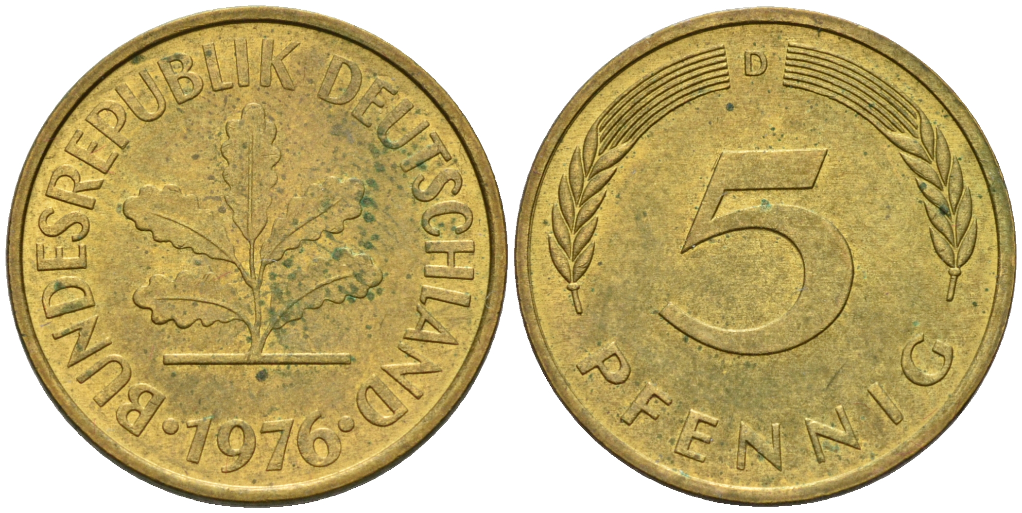 ФРГ 5 ПФЕННИГОВ 1976 D KM 107, J.382 сталь плакированная латунью UNC 75-467