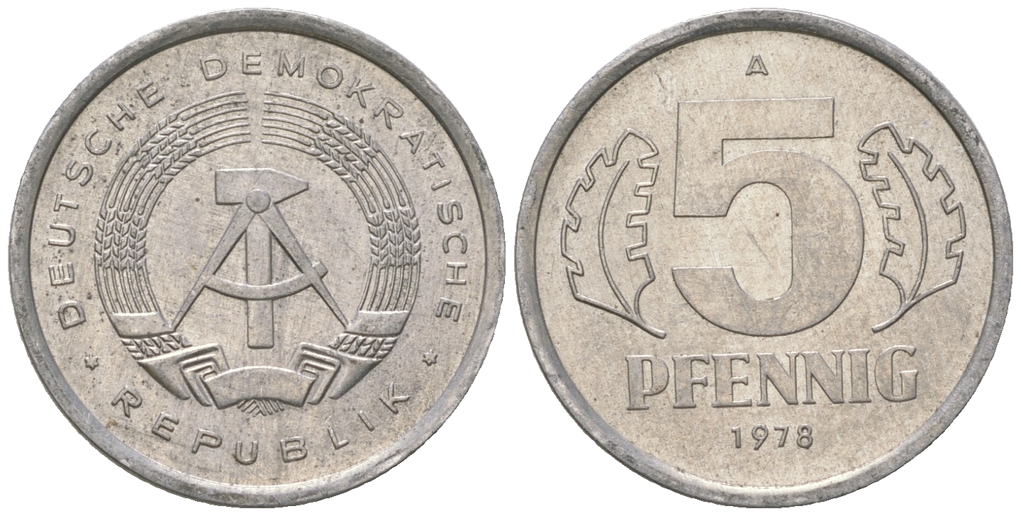 ГДР 5 пфеннигов 1978 A алюминий 4615-1266