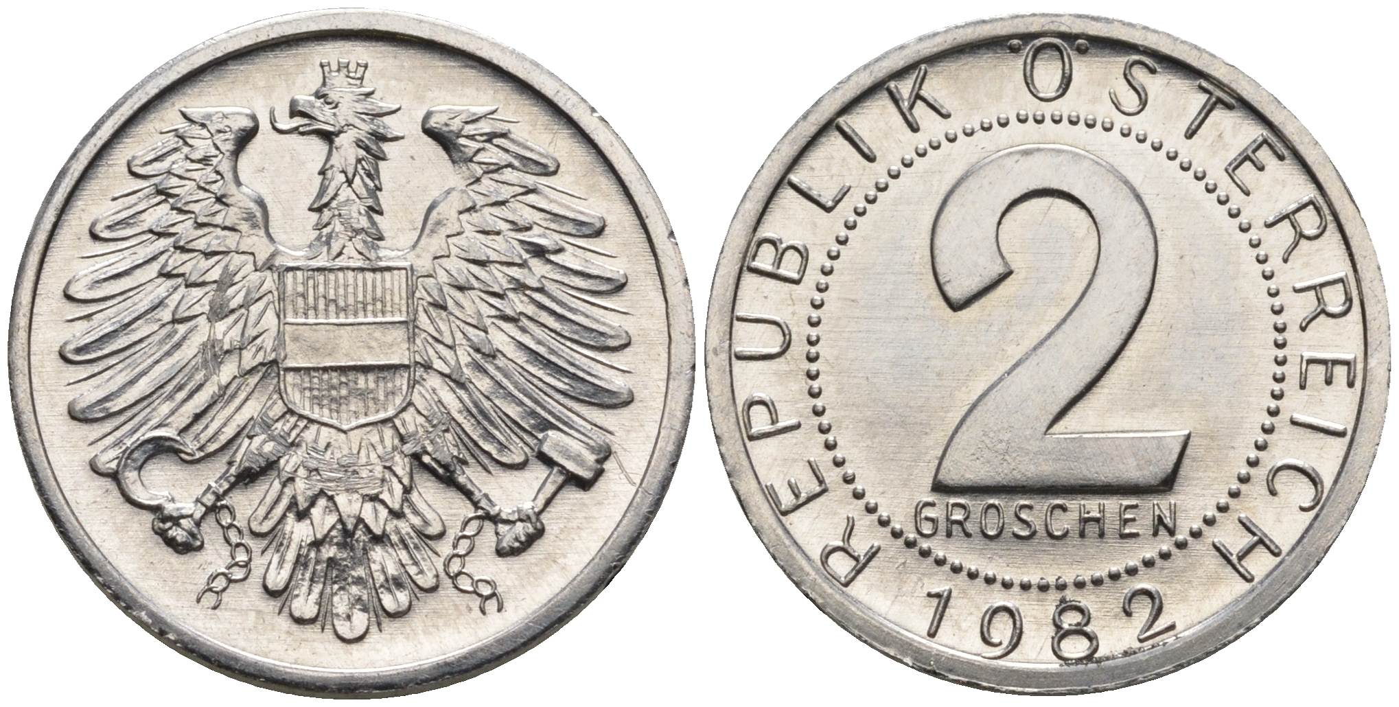 Австрия 2 гроша 1982 из ролла KM 2876 алюминий UNC M34-16