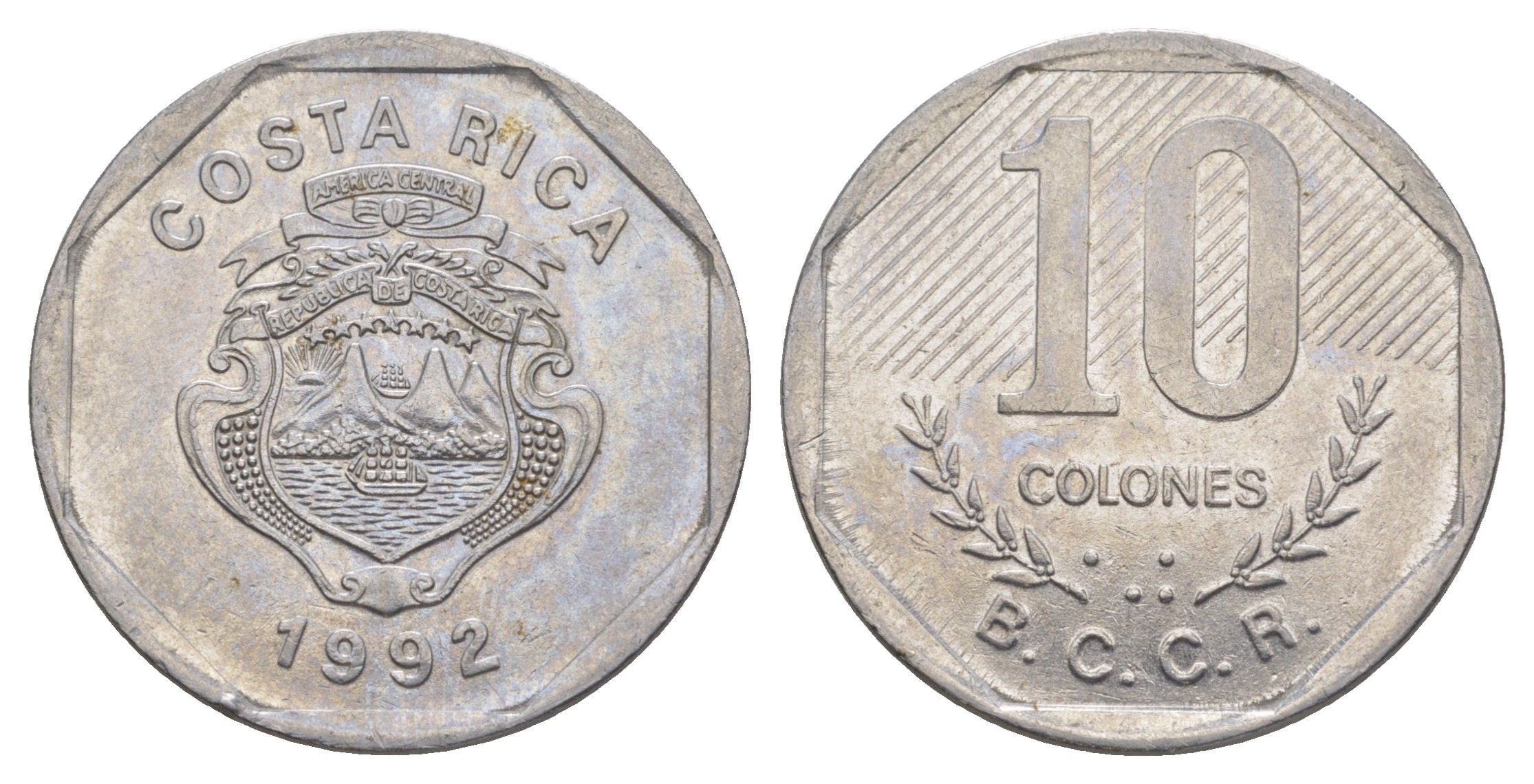 Коста-Рика 10 колонов 1992 KM 215.1 нержавеющая сталь 4635-1254