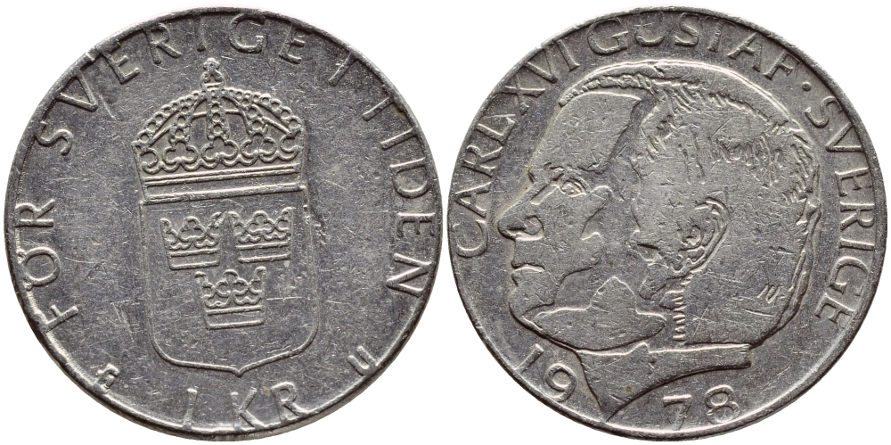 Швеция 1 крона 1978 Карл XVI Густав (1973- ) KM 852 медь плакированная медно-никелем 3999-226