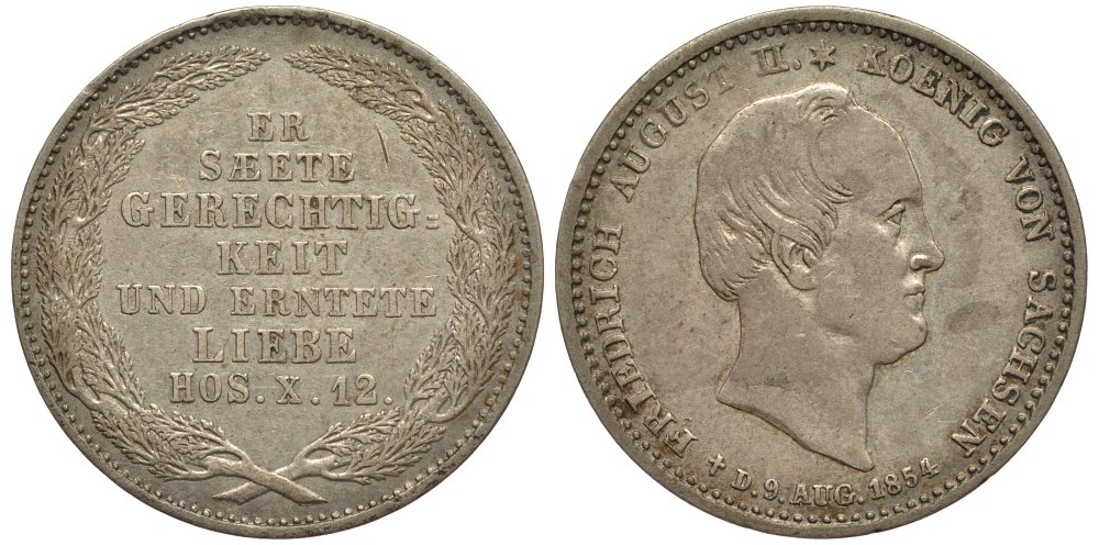 Саксония 1/6 талера 1854 Фридрих Август II (1797-1854), на смерть короля KM 1178, J. 92 серебро 413-5041