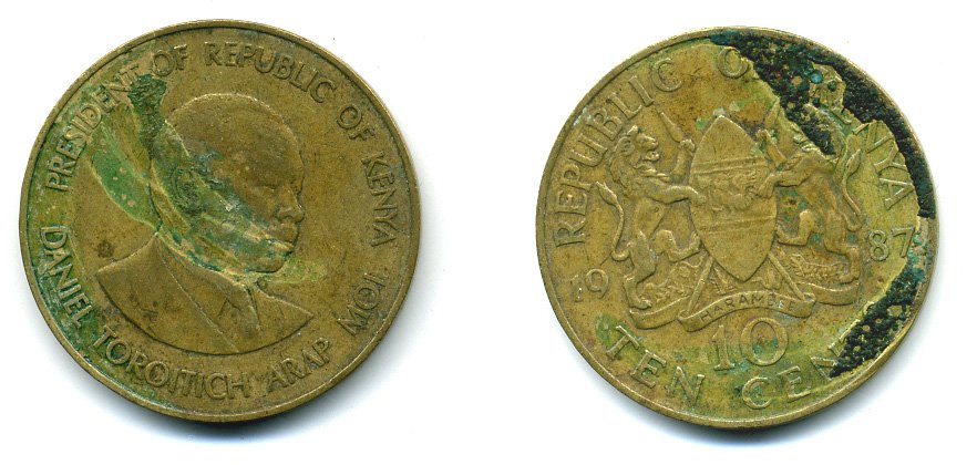 Кения 10 центов 1987 Дэниэл арап Мои KM 18 никель латунь 57-422