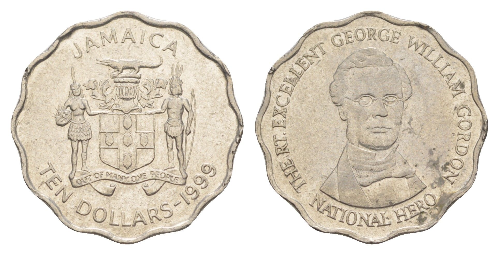 Ямайка 10 долларов 1999 KM 181 сталь плакированная никелем 4641-825