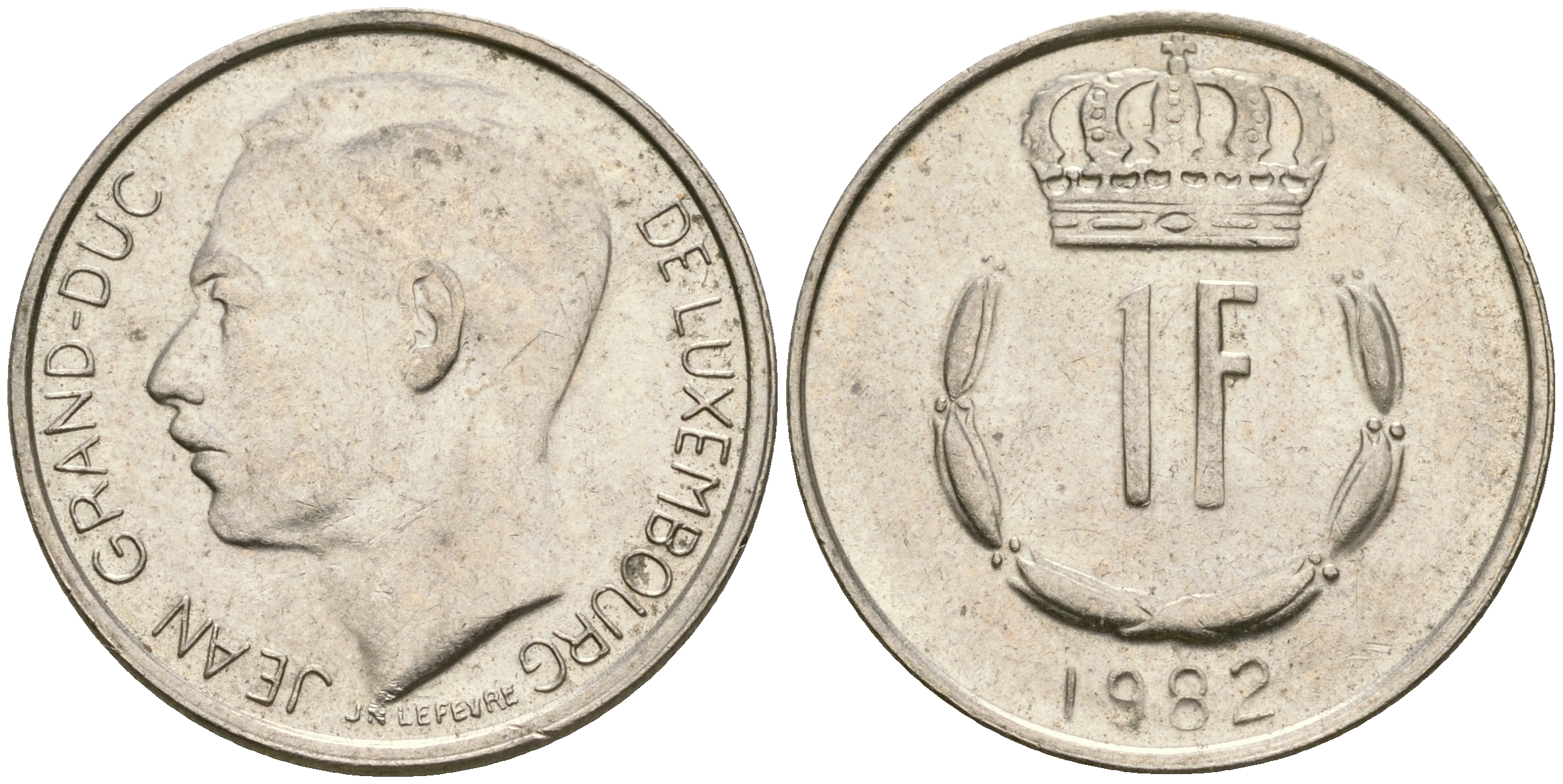 Люксембург 1 франк 1982 Великий герцог Жан (1964-1999) KM 55 медно-никель 4364-3537