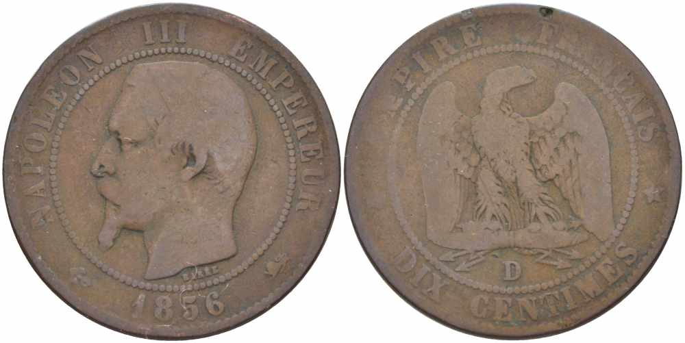 Франция 10 сантимов 1856 D, Наполеон III (1852-1870) KM 771.4, Le Franc 133.35 бронза    4680-622