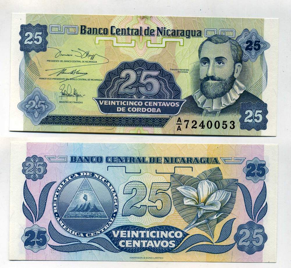 Никарагуа 25 сентаво 1991 Франсиско Эрнандес де Кордоба Pick 170 a бумага UNC (пресс) 8595-9-4-1