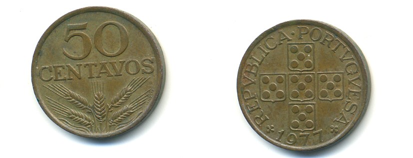 ПОРТУГАЛИЯ 50 СЕНТАВО 1977 KM 596 бронза 80-413