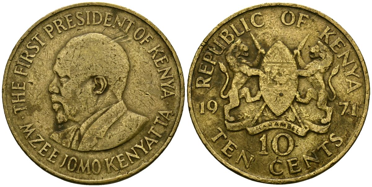 Кения 10 центов 1971 Джомо Кениата KM 11 никель латунь 4120-945