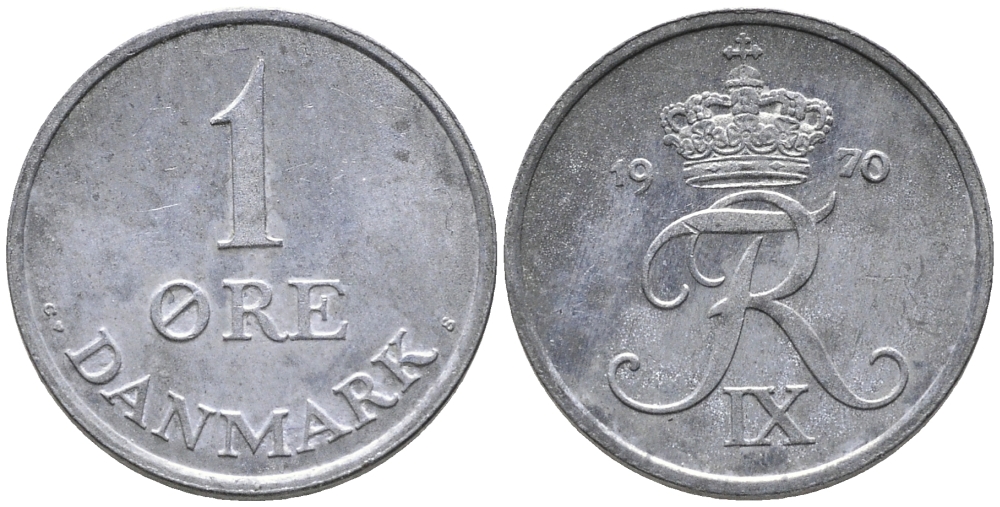 ДАНИЯ 1 ЭРЕ 1970 C; S, ФРЕДЕРИК IX (1947-1972) KM 839.2 цинк 100-668