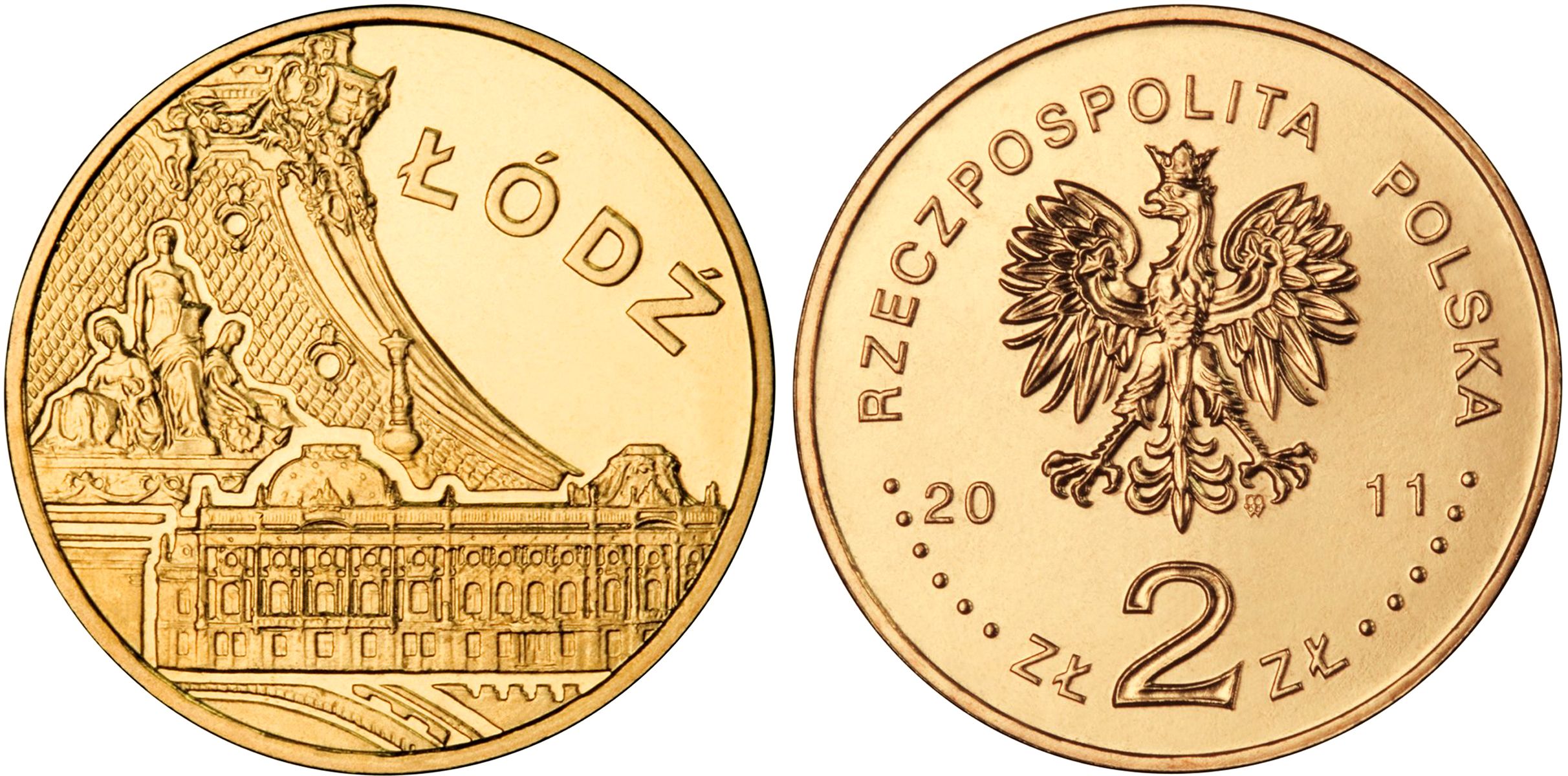 Польша 2 злотых 2011 MW, серия польские города, Лодзь KM 804 нордик UNC 4676-853