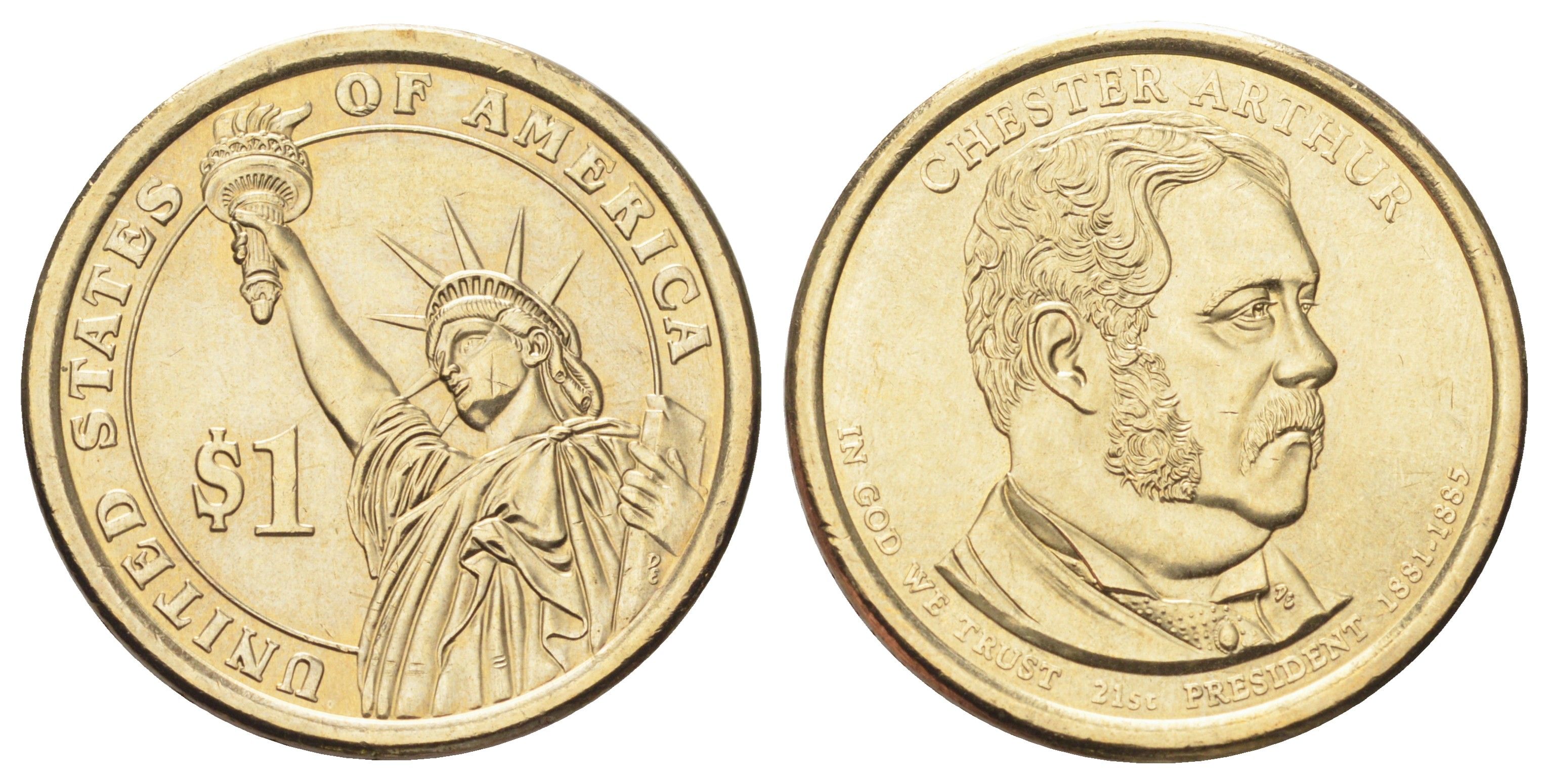 США 1 доллар 2012 Президент США - Честер Алан Артур (1881–1885) KM 524 медь с марганцево-латунным покрытием UNC 4699-926