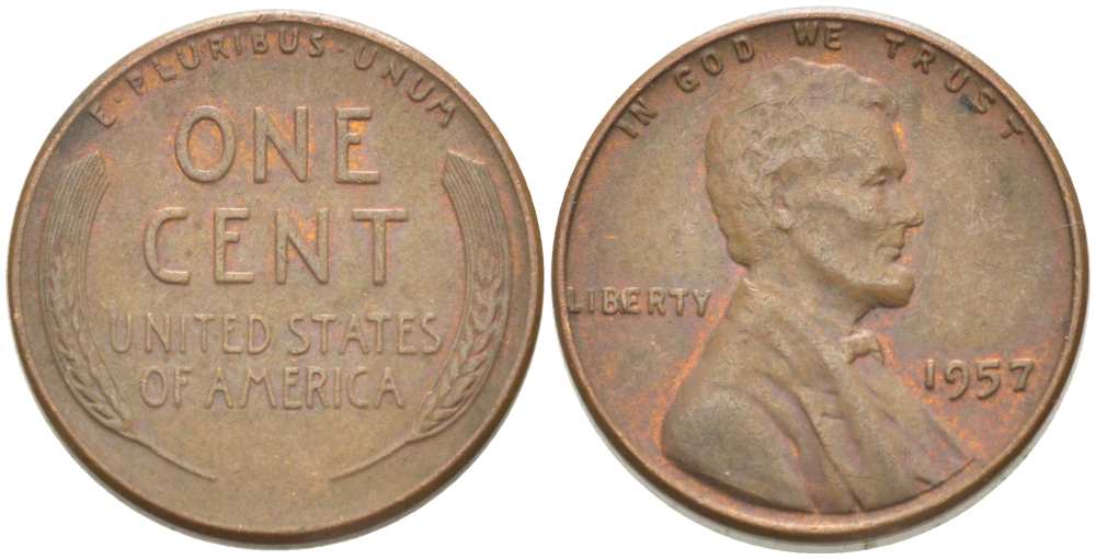США 1 ЦЕНТ 1957 ЛИНКОЛЬН KM А132 медь цинк 218-669