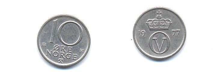 Норвегия 10 эре 1977 Улаф V (1957-1991) KM 416 медно-никель 4379-331