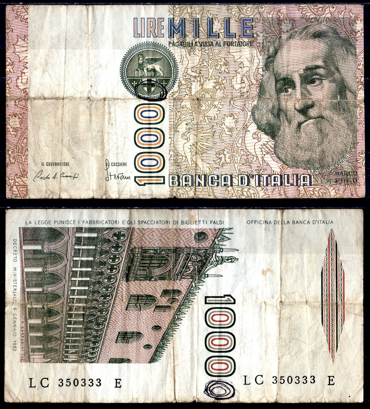 Италия 1000 Лир 1982 Pick 109a бумага 6278-7-1-1